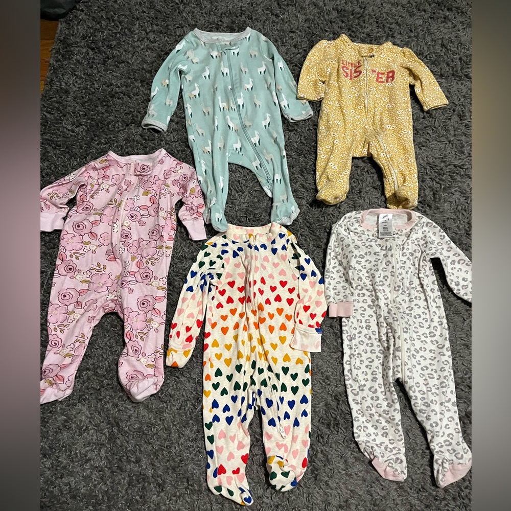 Baby girl footie pajamas bundle